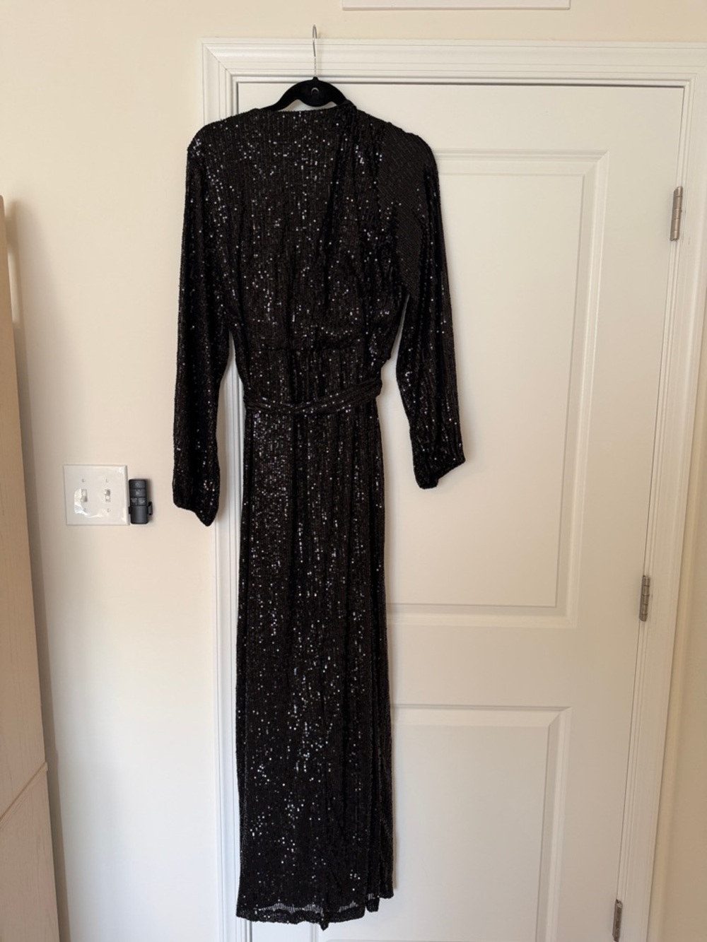 NWT Fashion Nova Black Sequin Plunge Dress with Front Slit - Picture 7 of 7